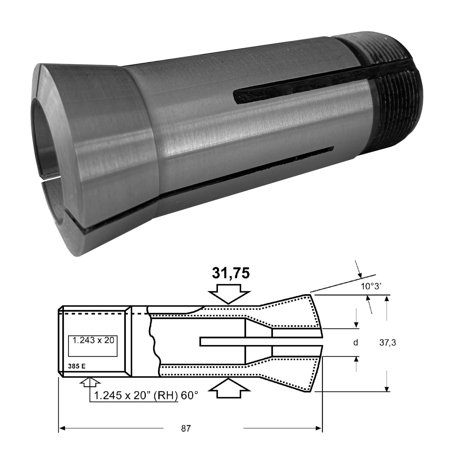 5C Spannzange 385E - Ø 4,5 mm