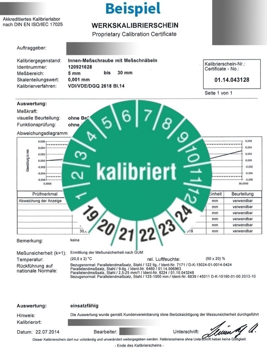 Kalibrierung Dreipunkt-Innenmessschrauben 20-40 mm